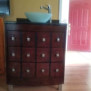 Cherrywood, granite top bathroom vanity